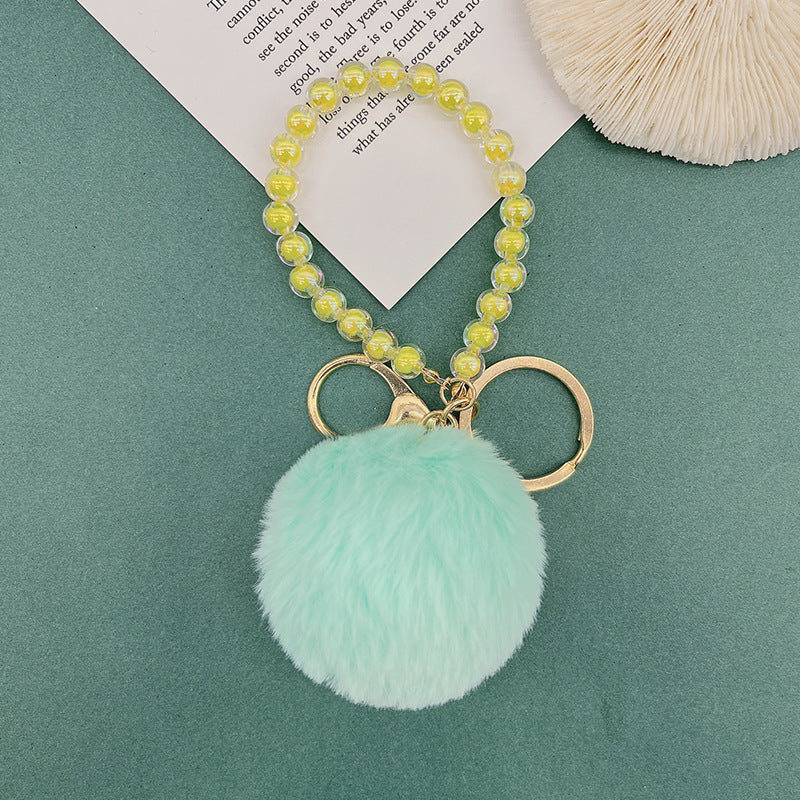 Wholesale Cute Fur Ball Colorful Beaded Lanyard Keychain